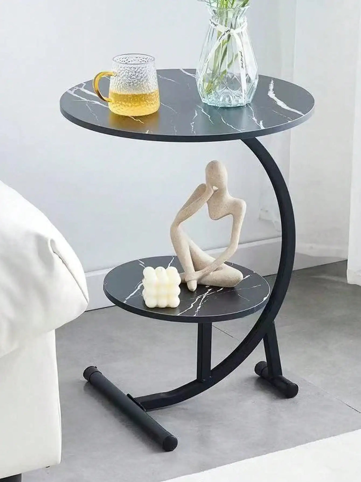 2-Tier Faux Marble End Table