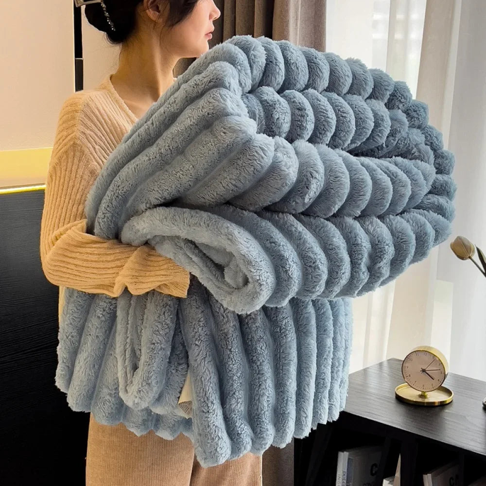 Fluffy Striped Bed Blanket