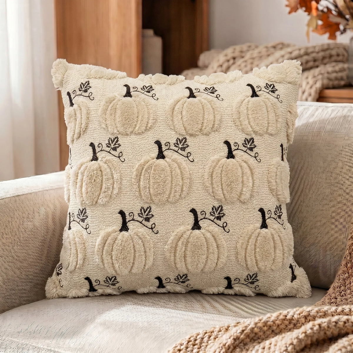 Autumn Pumpkin Embroidery Pillowcase