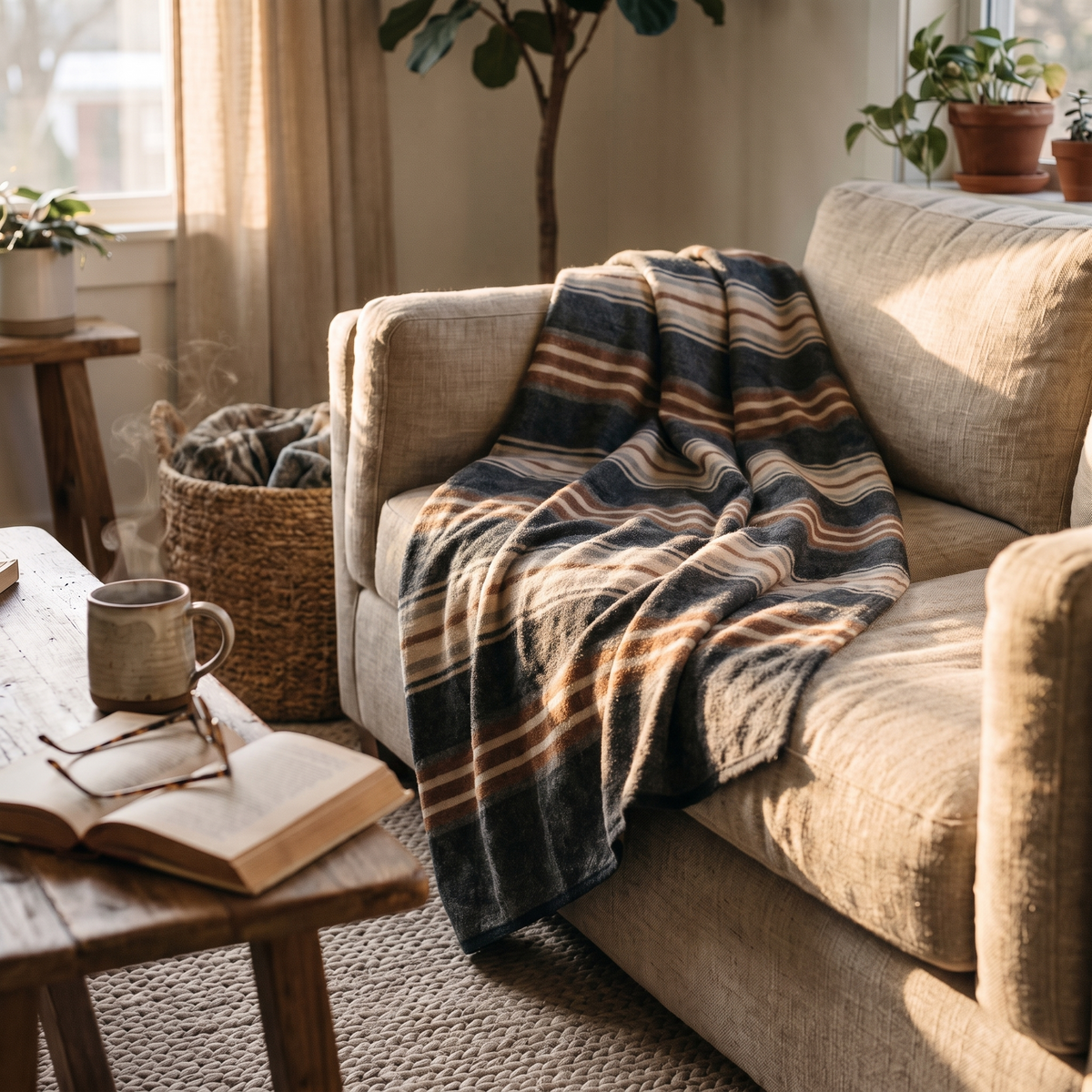 Striped Flannel Throw Blanket lifestyle