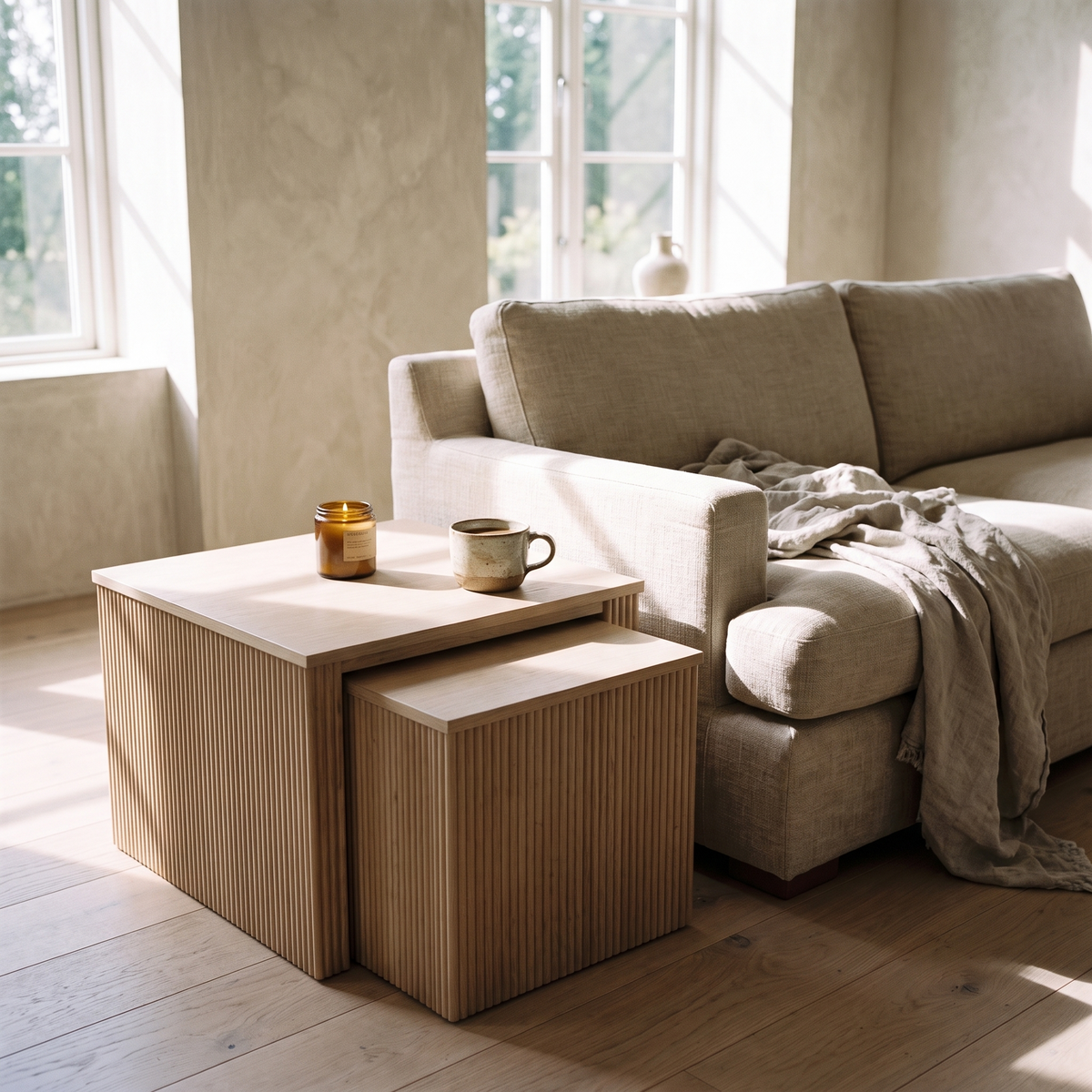 Fluted Nesting Coffee Tables Set of 2 lifestyle