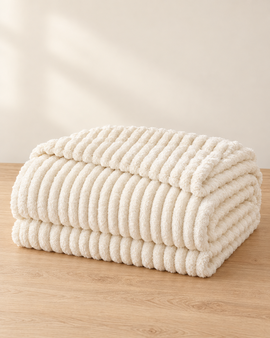 Fluffy Striped Bed Blanket studio shot