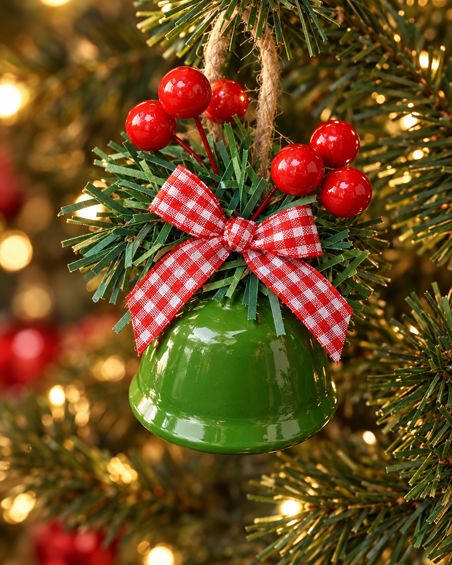 Holly Berry Jingle Bell Ornaments close-up