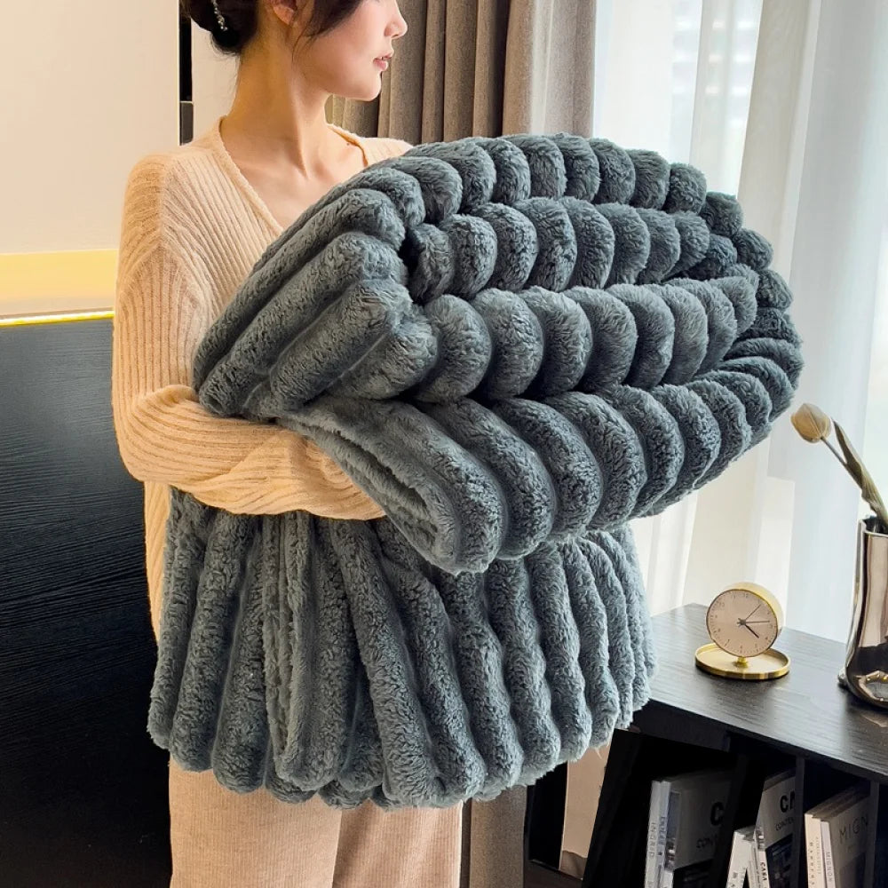 Fluffy Striped Bed Blanket