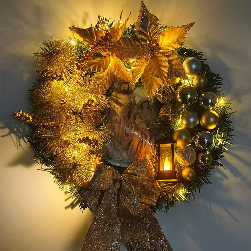 Lit Red Flower Door Wreath