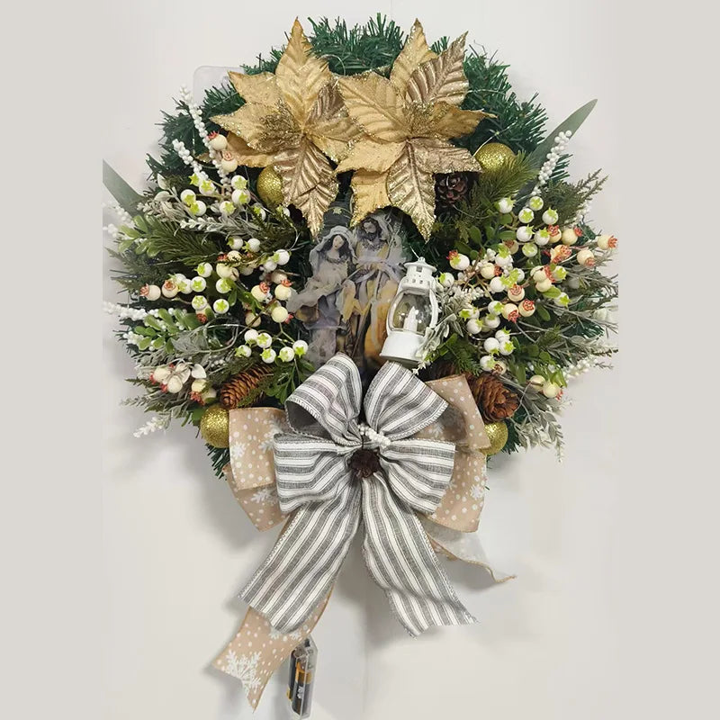 Lit Red Flower Door Wreath