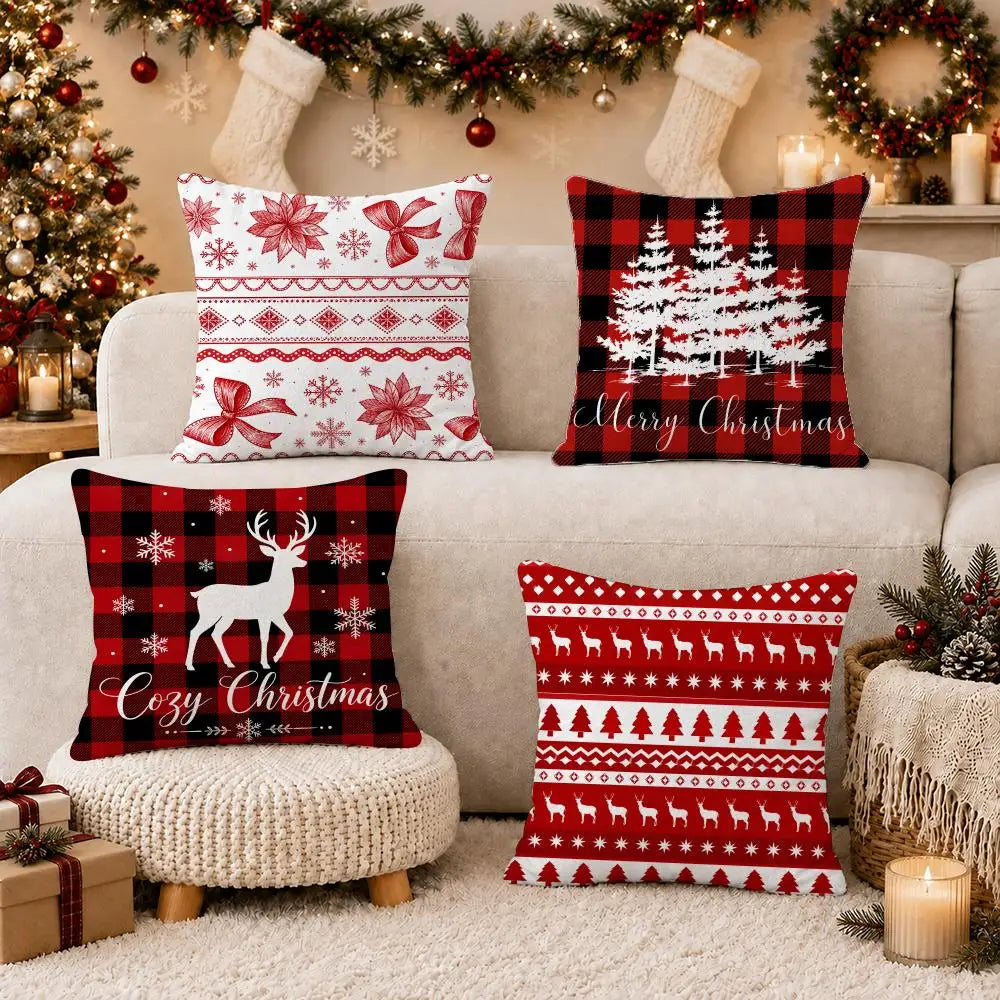Red Black Plaid Pillow Case