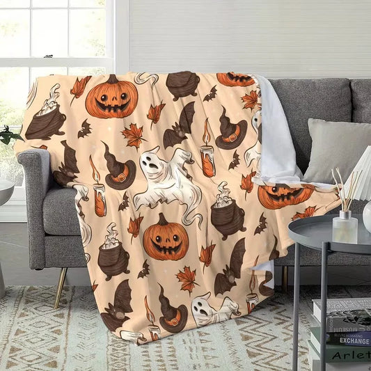 Spooky Pumpkin Plaid Throw Blanket