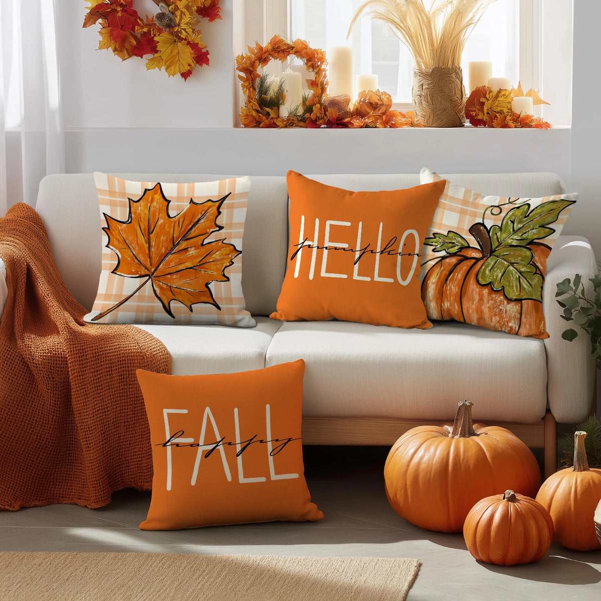 Pumpkin Stripe Pillow Cover Set