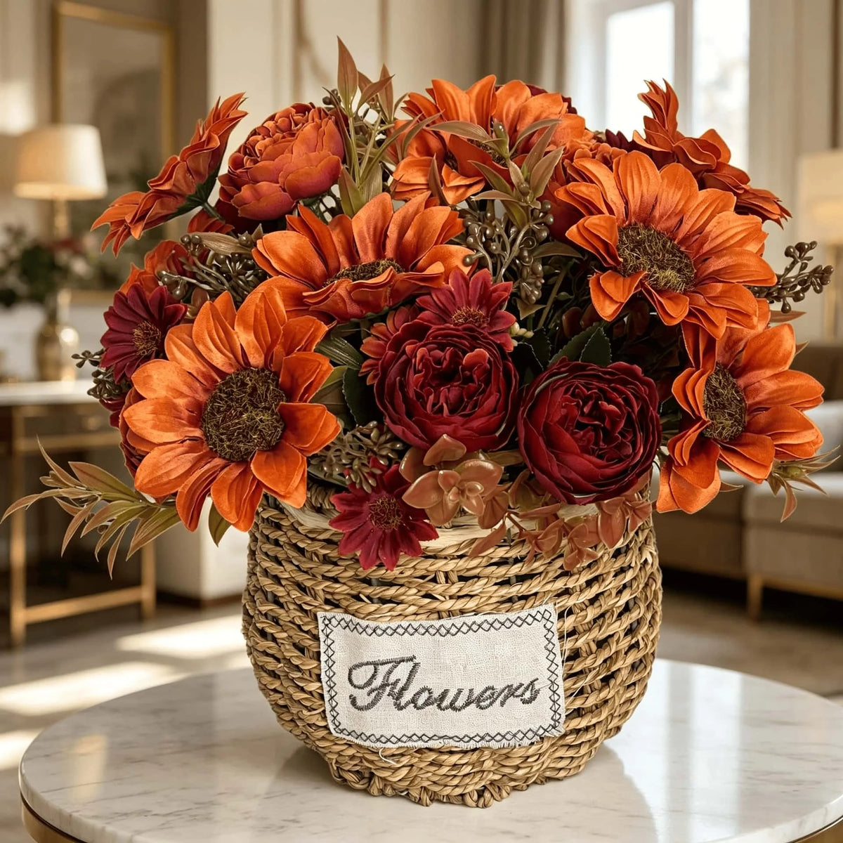 Faux Peony Sunflower Bouquet
