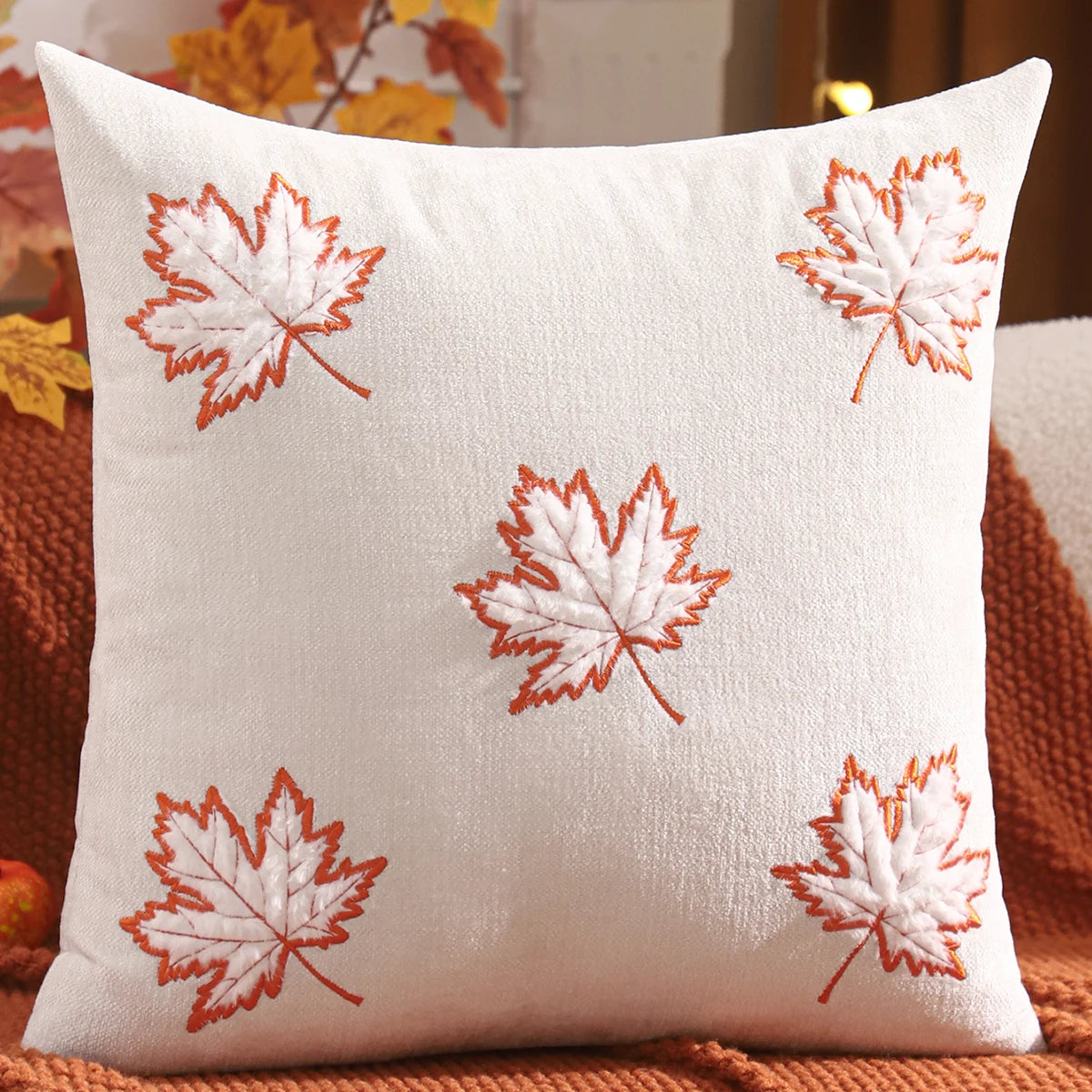 Pumpkin Maple Leaf Chenille Pillow