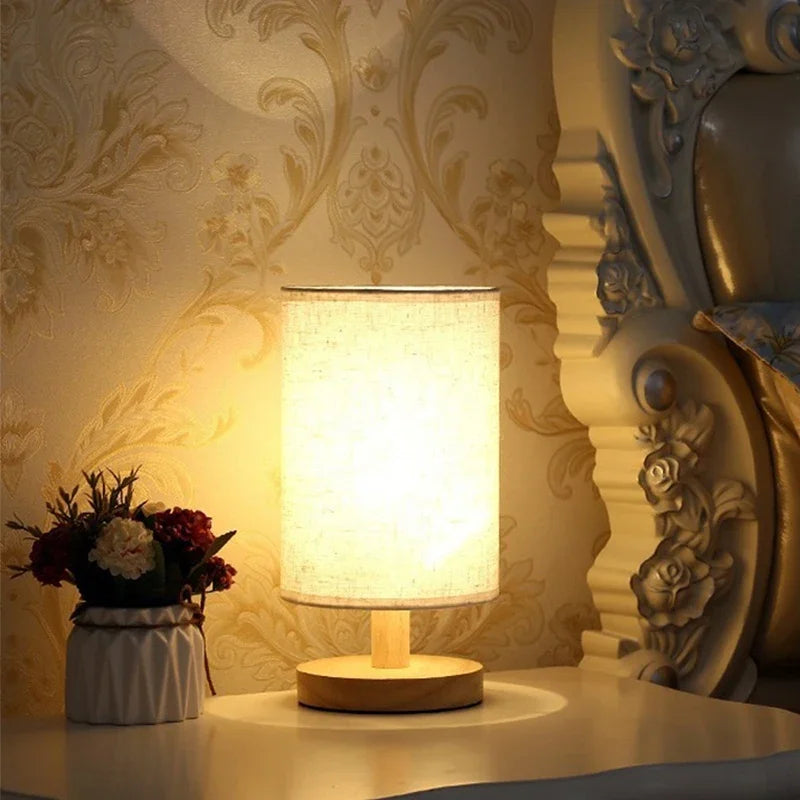 Cylinder Shade Wooden Desk Lamp
