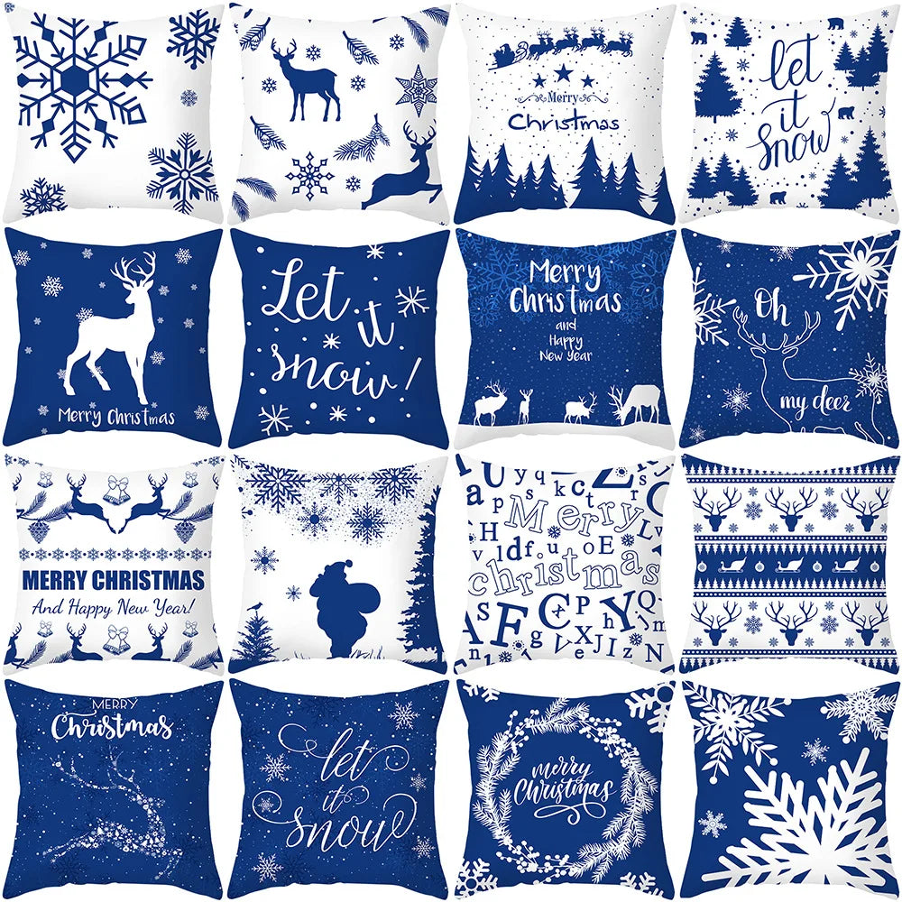Blue Snow Christmas Pillowcase