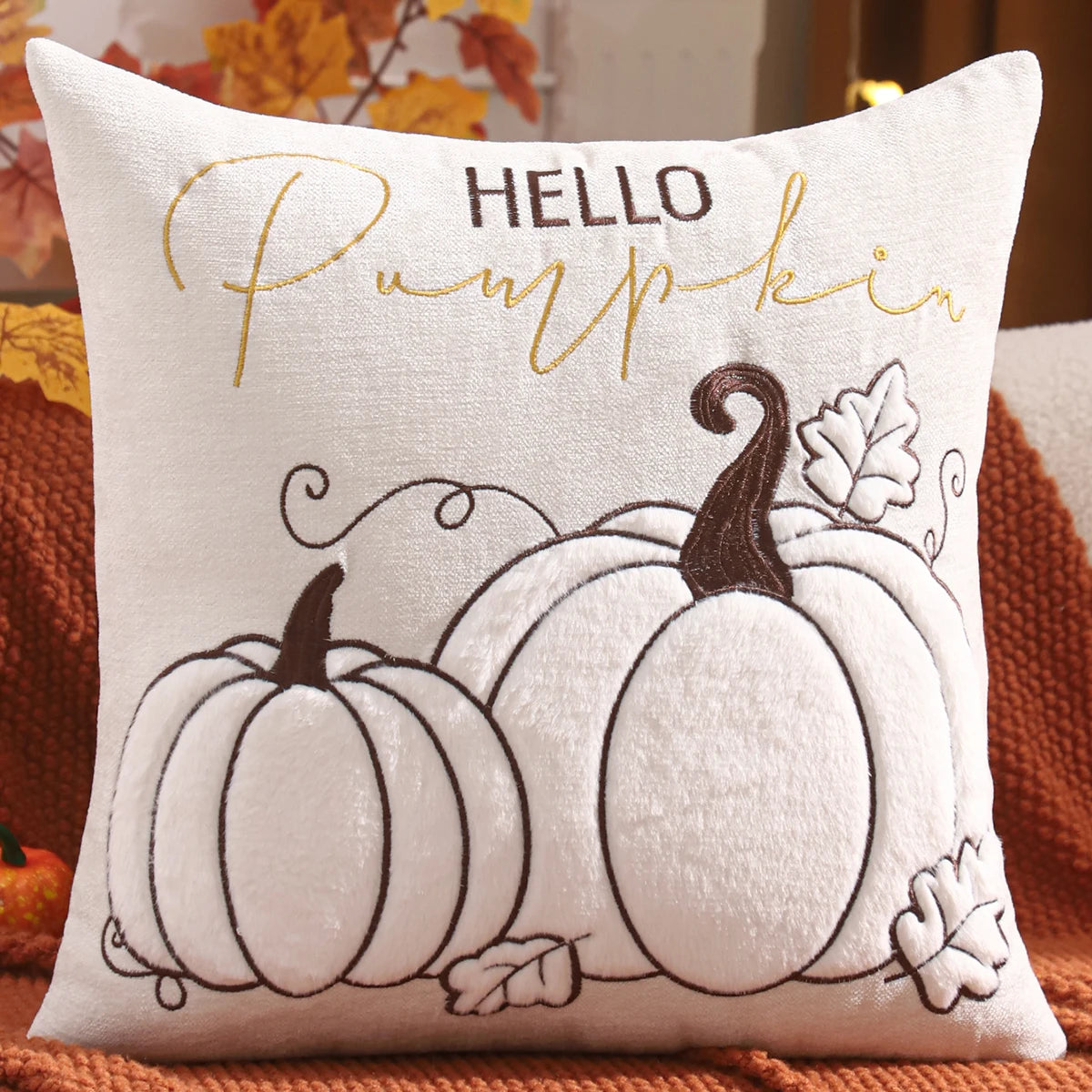 Pumpkin Maple Leaf Chenille Pillow
