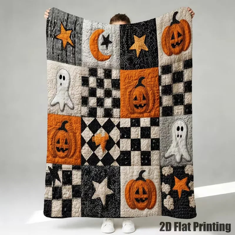 Spooky Pumpkin Plaid Throw Blanket