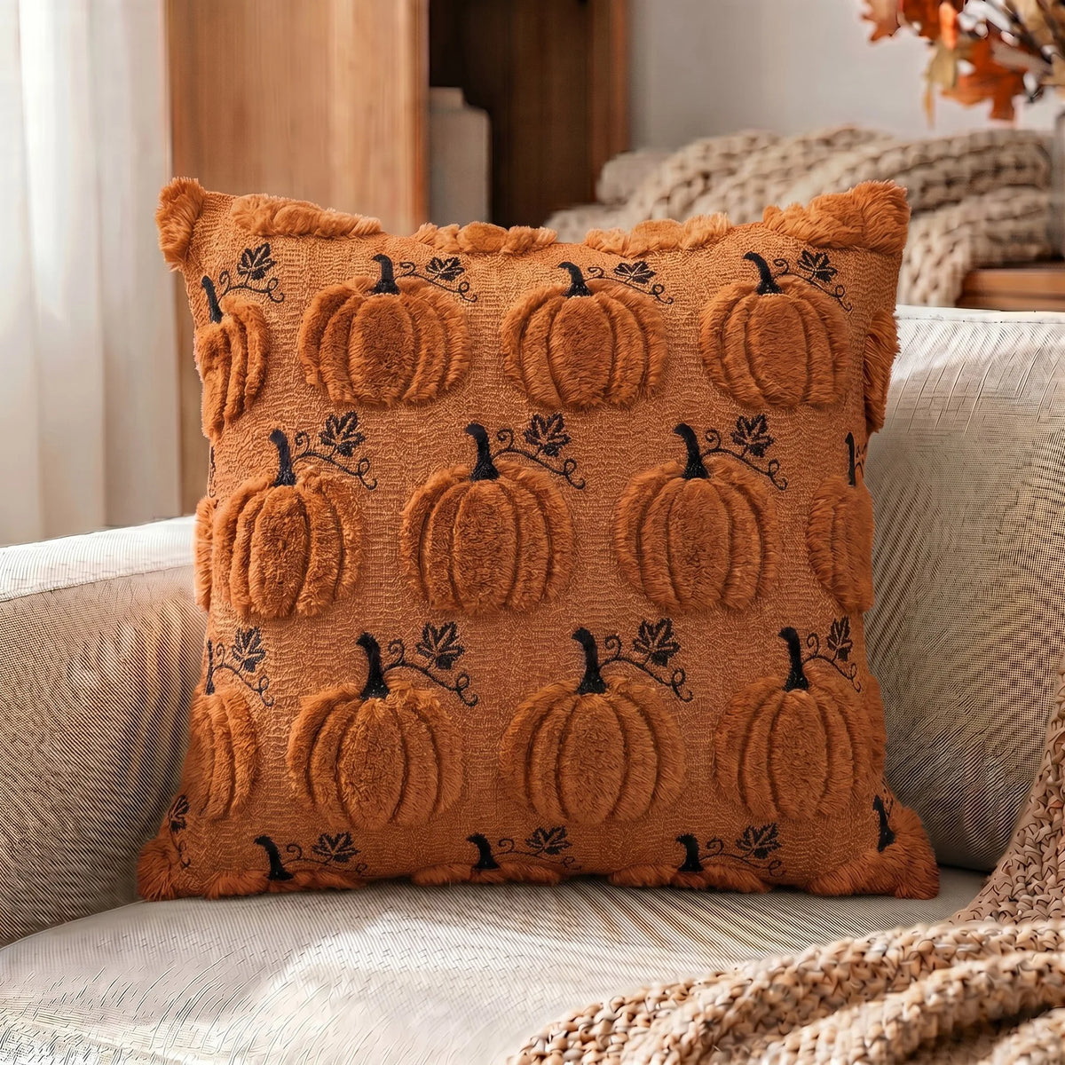 Autumn Pumpkin Embroidery Pillowcase