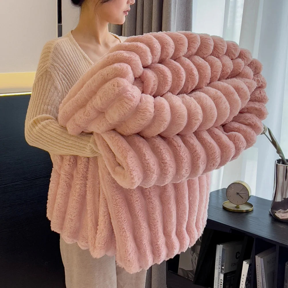 Fluffy Striped Bed Blanket