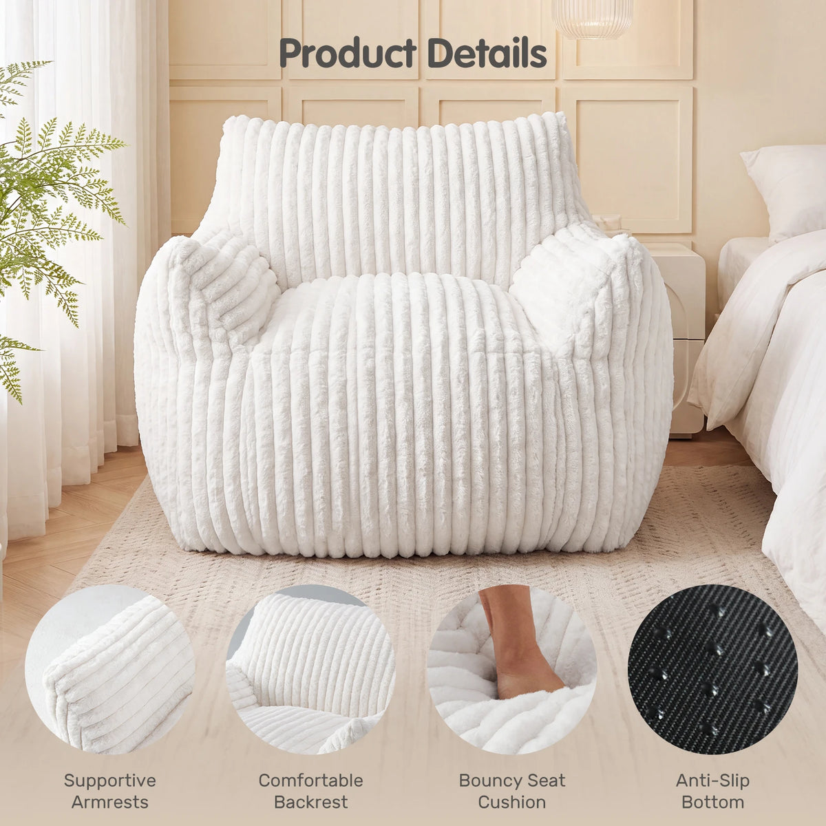 Ergonomic Corduroy Bean Bag Sofa
