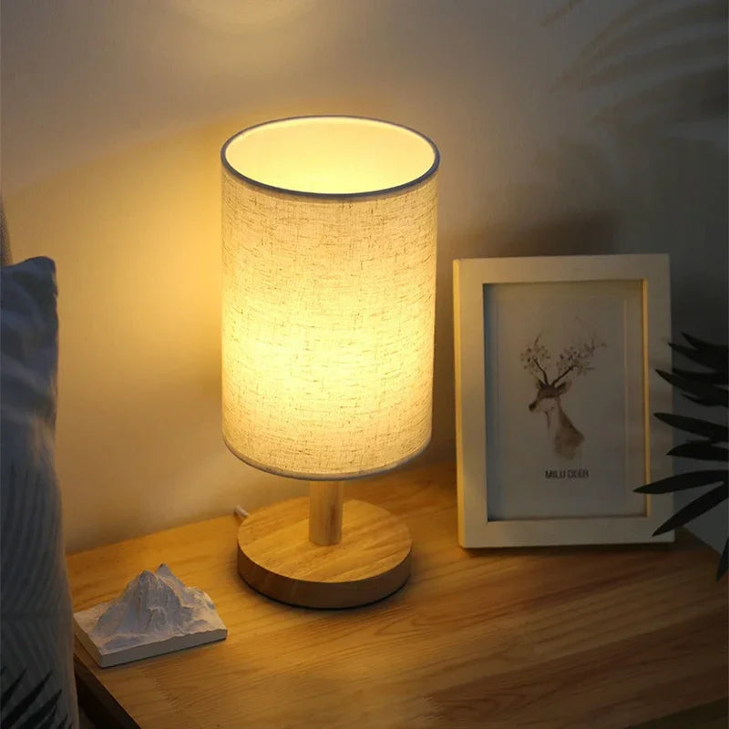Cylinder Shade Wooden Desk Lamp