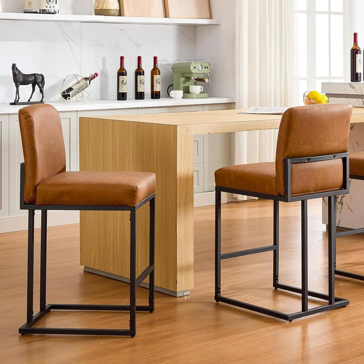 Faux Leather Counter Stools Set of 2