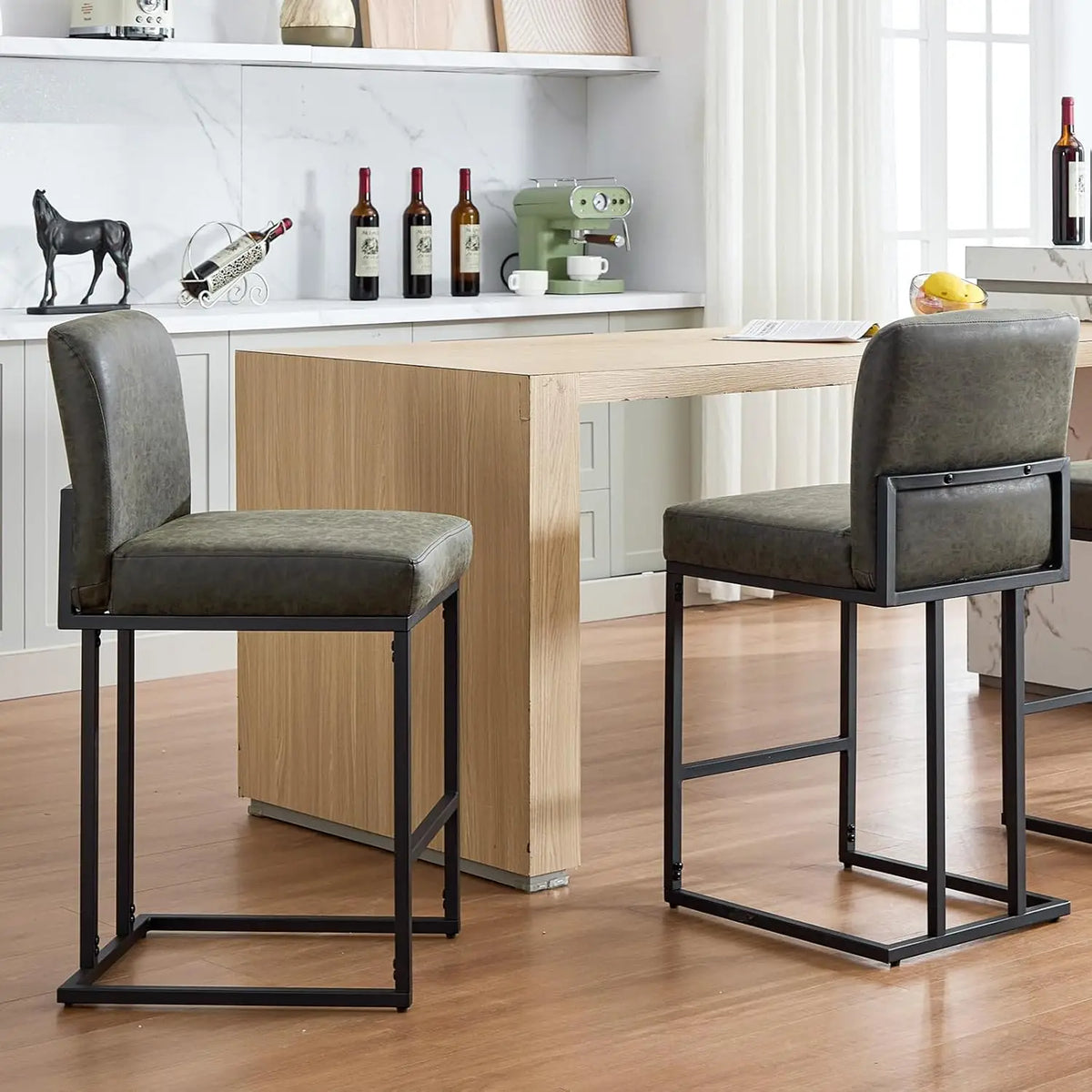 Faux Leather Counter Stools Set of 2