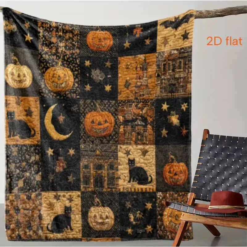 Spooky Pumpkin Plaid Throw Blanket