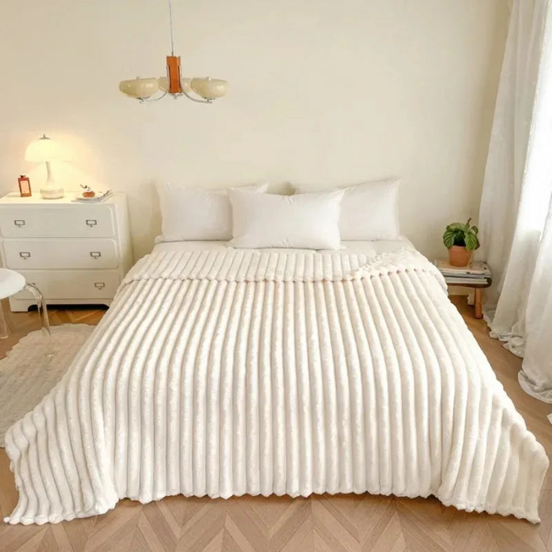 Fluffy Striped Bed Blanket
