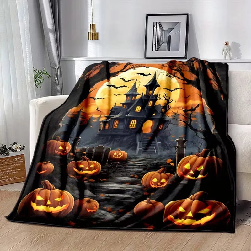 Spooky Pumpkin Plaid Throw Blanket