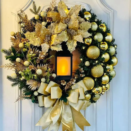 Lit Red Flower Door Wreath