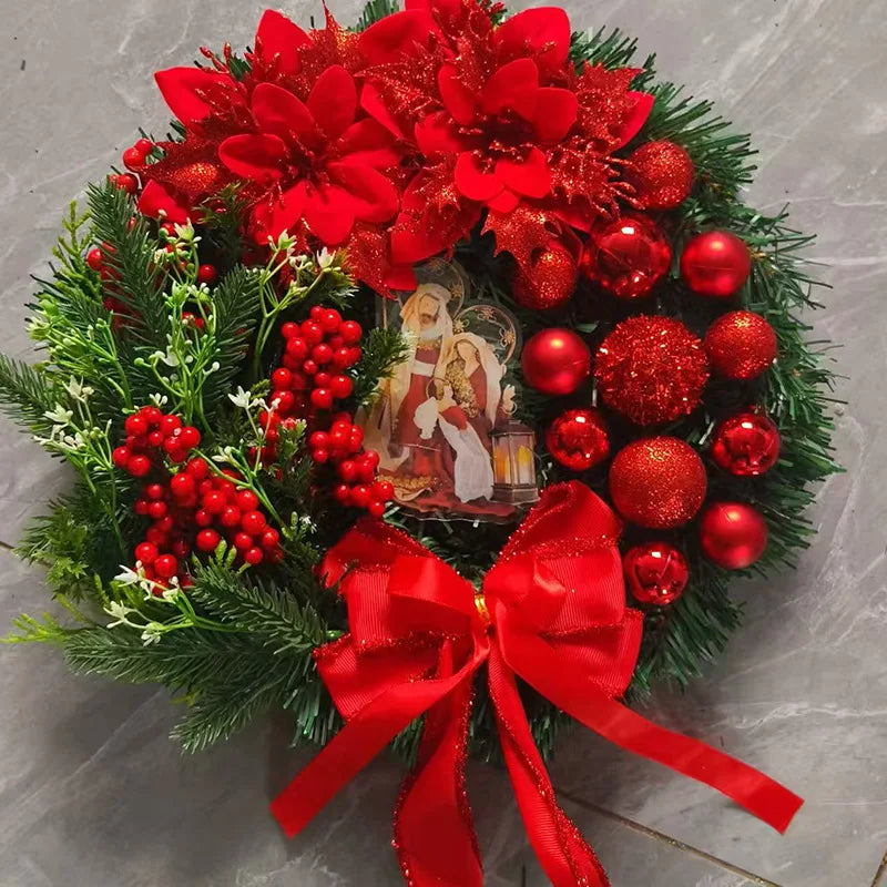 Lit Red Flower Door Wreath