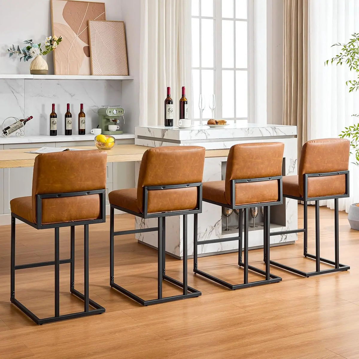 Faux Leather Counter Stools Set of 2
