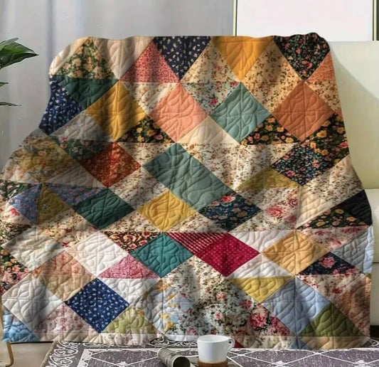 Geometric Patchwork Floral Quilt