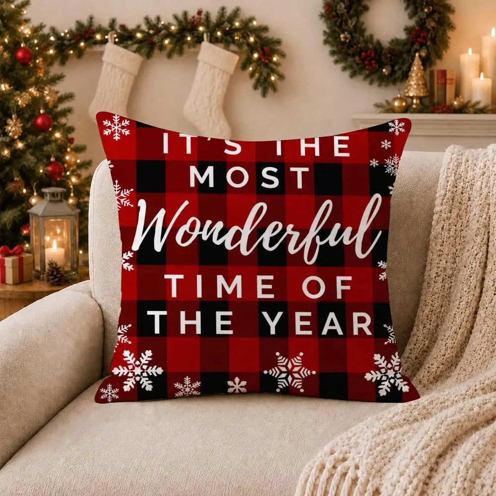 Red Black Plaid Pillow Case