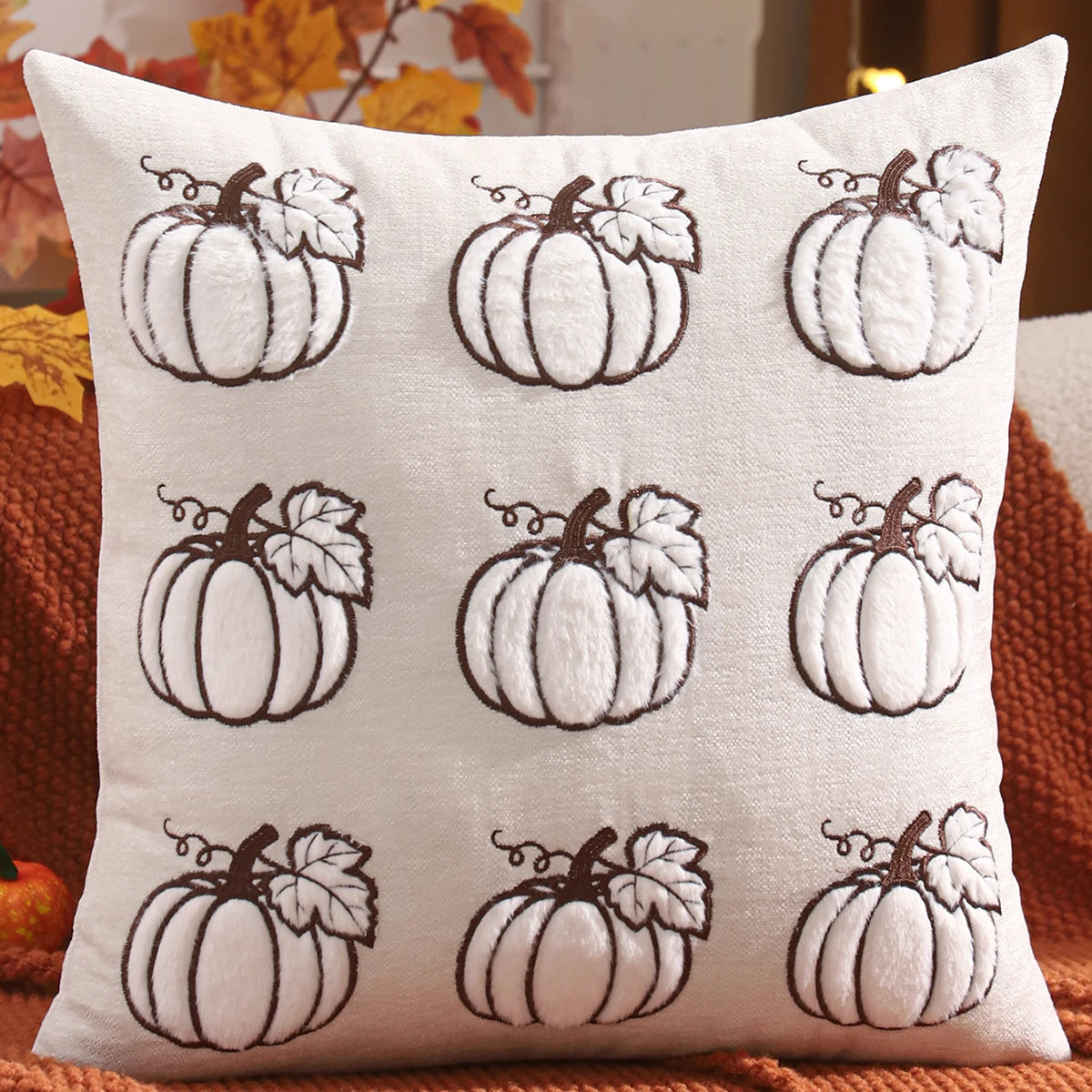 Pumpkin Maple Leaf Chenille Pillow