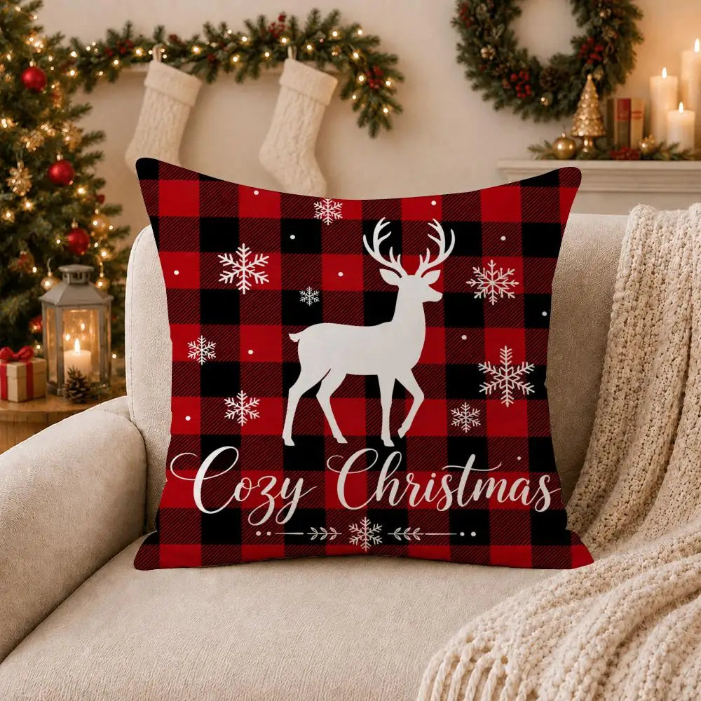 Red Black Plaid Pillow Case