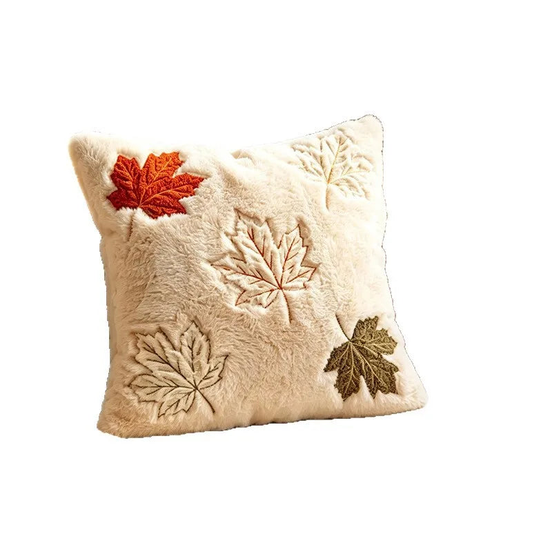 Plush Maple Leaf Pillow Cover