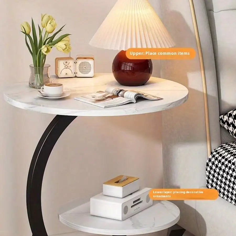 2-Tier Faux Marble End Table