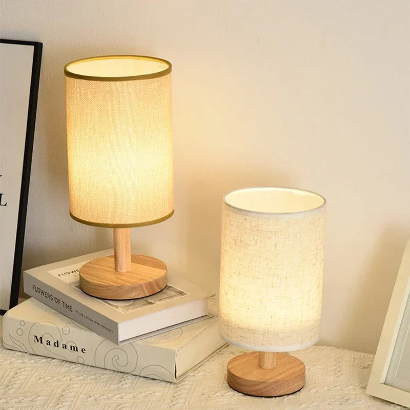 Cylinder Shade Wooden Desk Lamp