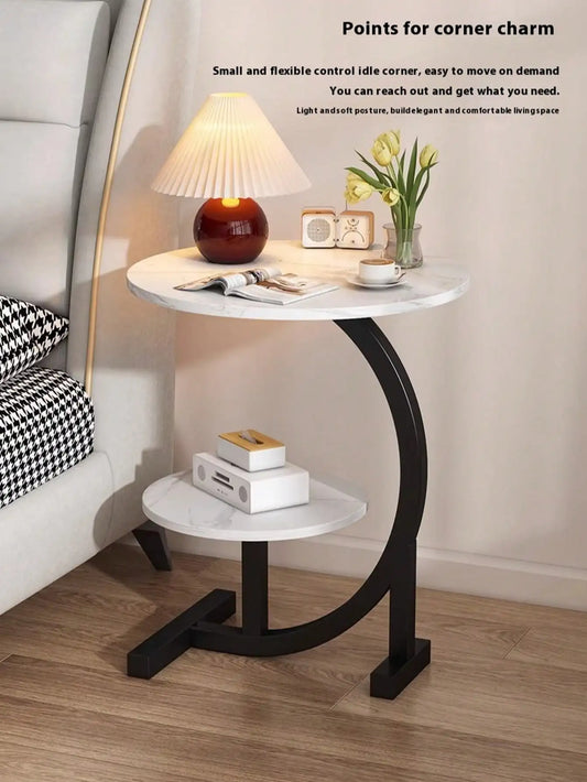 2-Tier Faux Marble End Table