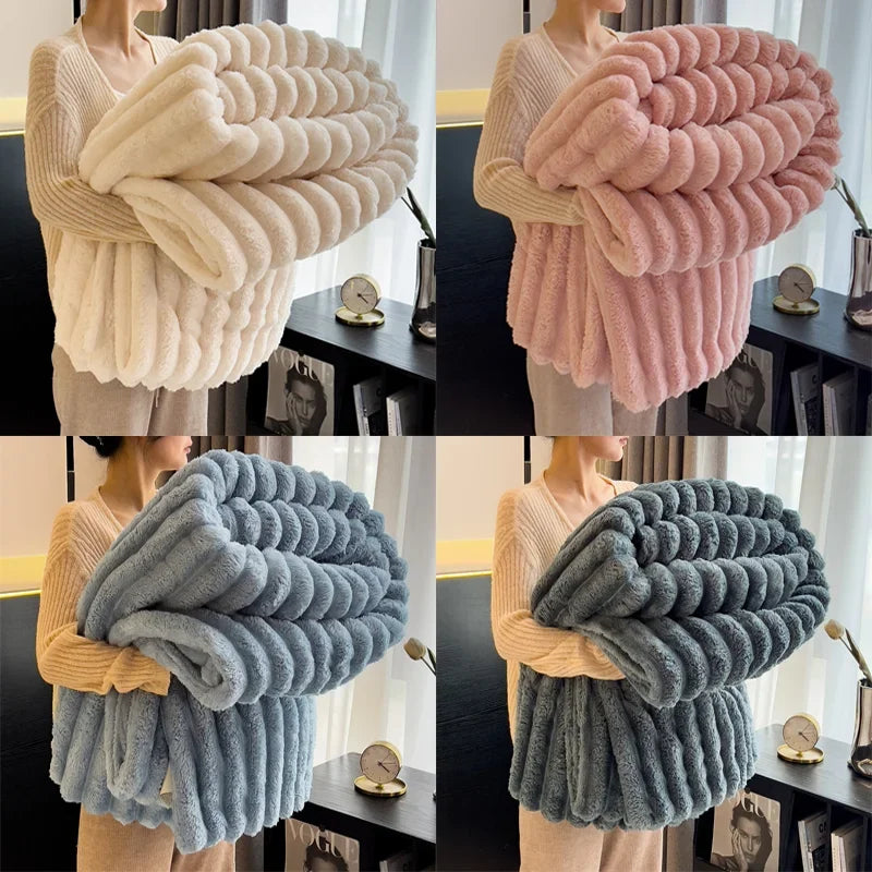 Fluffy Striped Bed Blanket