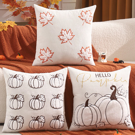 Pumpkin Maple Leaf Chenille Pillow