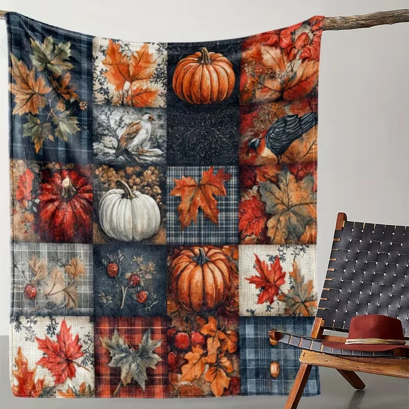 Spooky Pumpkin Plaid Throw Blanket