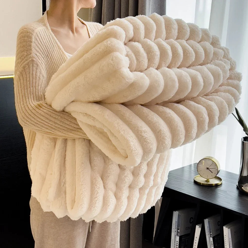 Fluffy Striped Bed Blanket