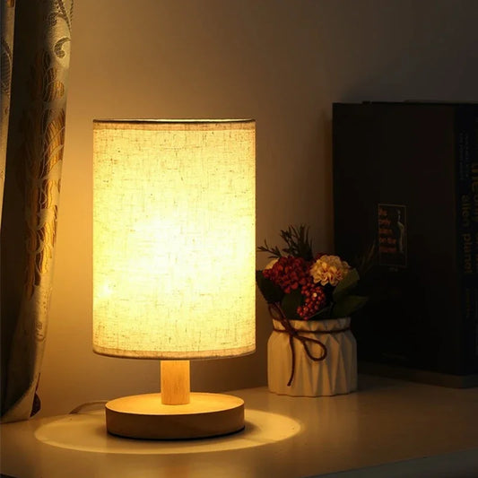 Cylinder Shade Wooden Desk Lamp