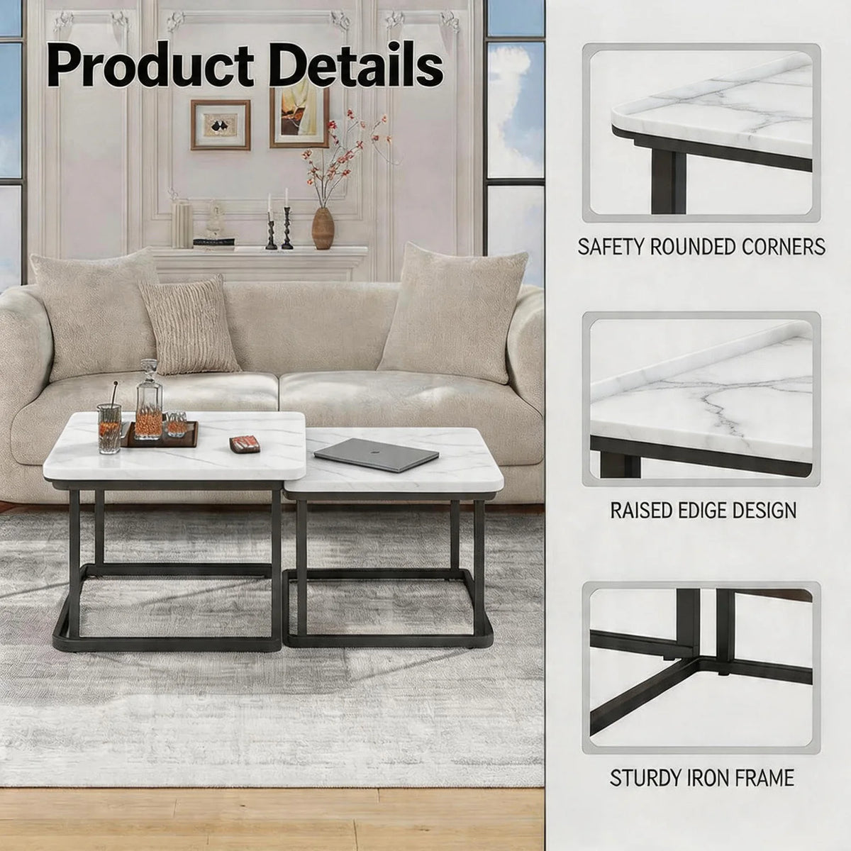Square Fluted Nesting Tables