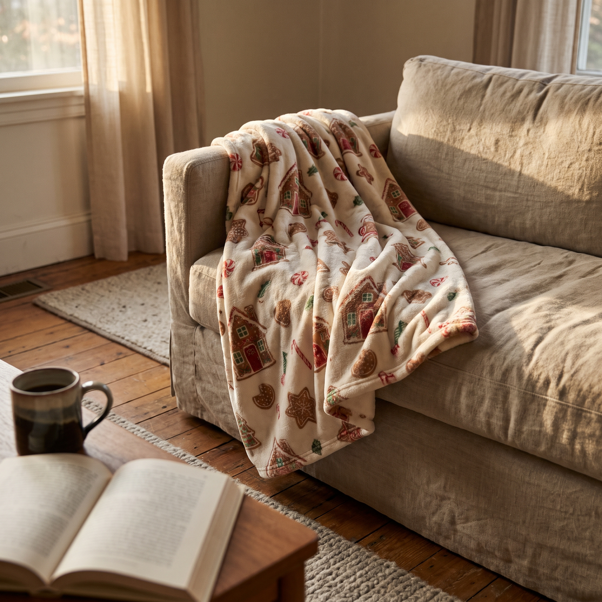 Gingerbread print flannel throw blanket