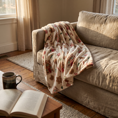 Gingerbread print flannel throw blanket