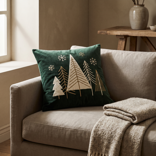 Green plush festive cushion cover