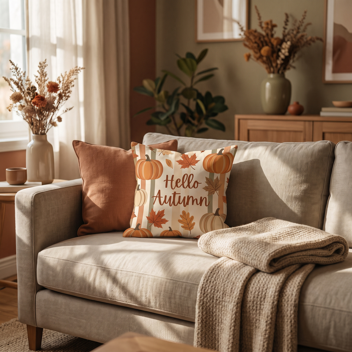 Autumn pumpkin and maple leaf cushion covers