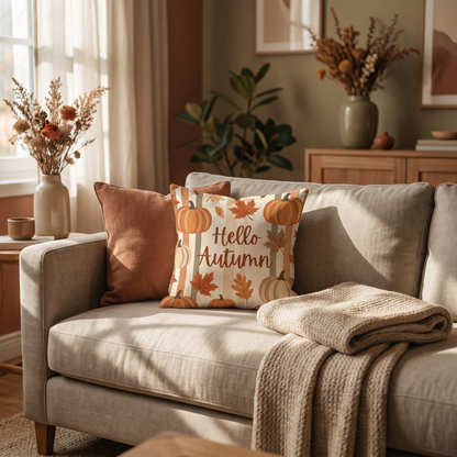 Autumn pumpkin and maple leaf cushion covers